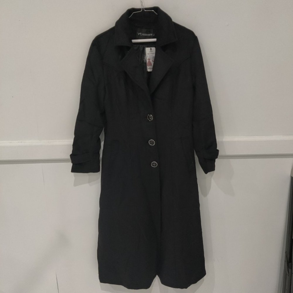 NWT Hoorangyi Women's Brushed Wool Blend Long Reefer Jacket Black Size L BB345